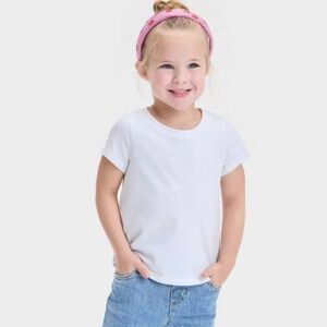 NWT Cat & Jack 2T Solid White Shirt Sleeve Crewneck T-Shirt Tee Shirt Top Girl’s